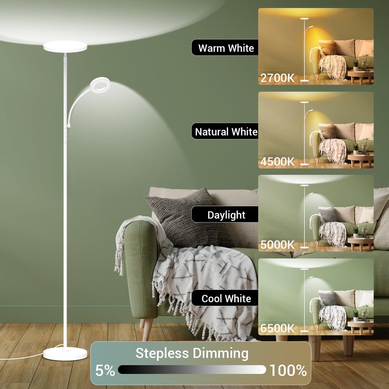 marctronic White Floor Lamp, 42W 4000LM Super Bright LED Room