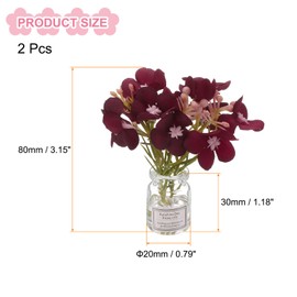 CoCud Mini Flowers Dollhouse in Vase, Silk Plastic Miniature Dollhouse Accessories with Tiny Flower Burgundy - (Applications: for 1:12 1:8 or 1:6 Scale Fairy Micro House) 2-Pieces