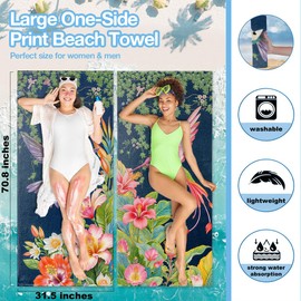 2 Pack Vibrant Tropical Leaves Jungle Bird Hummingbirds Flower Beach Towel Microfiber Quick Dry Oversized Swim Towels Beach Accessories Cruise Vacation Necessities for Pool Camping Travel 32x71 inch