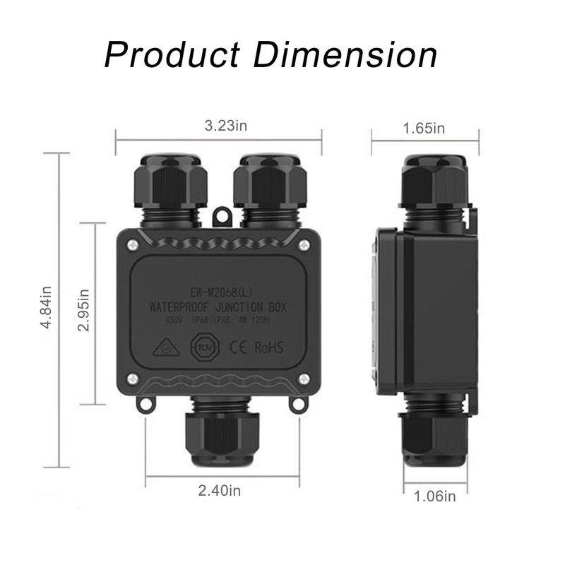 Arector Outdoor IP68 Waterproof Junction Box, Splice Box 3 Way