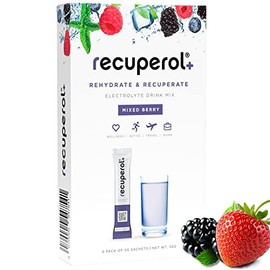 Recuperol Rehydration & Recovery Electrolytes Powder Supplement for Dehydration, Replace Electrolytes (Mineral Salts) & fluids, Zinc, Vitamin C, B12, D3, Potassium, Mixed Berry - 6 Sachets