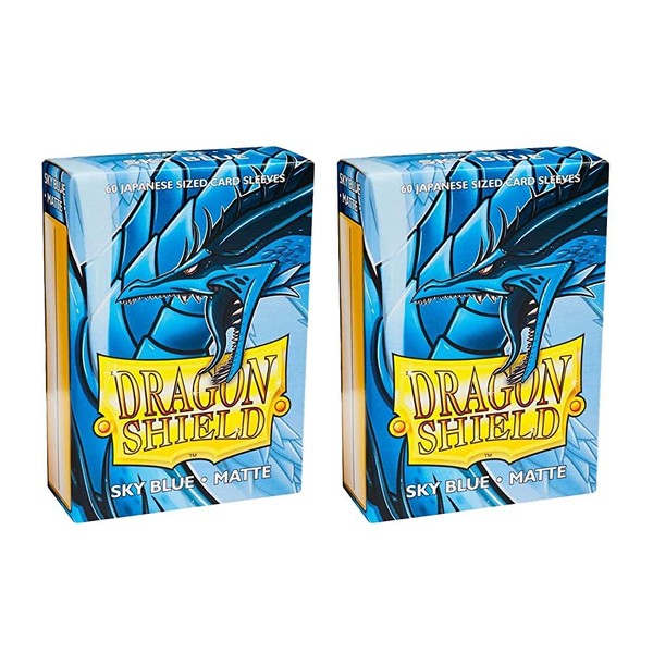 Dragon Shield Bundle: 2 Packs of 60 Count Japanese Size Mini Matte Card Sleeves - Matte Sky Blue