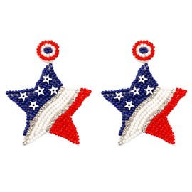 Estivaux 4th of July Patriotic Earrings American Stars Beaded Drop Earrings Red Blue Dangle Pendant Earrings Memorial Day Fashion Jewelry Gift Earrings for Women July 4th Patriotic Decorations