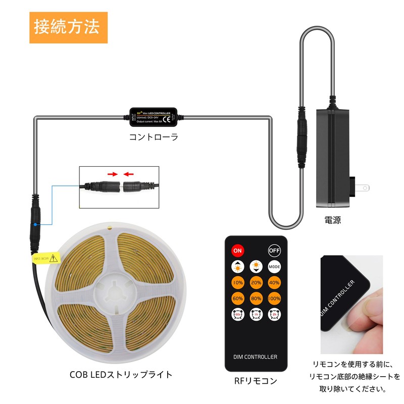 AXMOTUT COB LEDテープライト5m 24V 電球色 3000K 高輝度 調光可能 高密度 フレキシブル