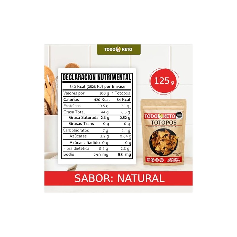 Totopos Keto Botana de Almendra 40 Piezas (Naturales) 125 gramos