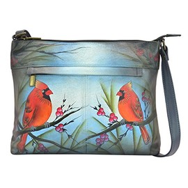 Anna by Anuschka Women's Hand Painted Leather Medium Crossbody Cross Body Handbag, Ncd-Northern Cardinal, One Size