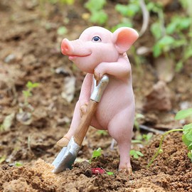 DIYOMR Funny Piggy Resin Art Ornaments Hard-working Pig Figurines Craft Decorations, Small Statues for Shelves Table Desk Home Office Decor (Shoveling)