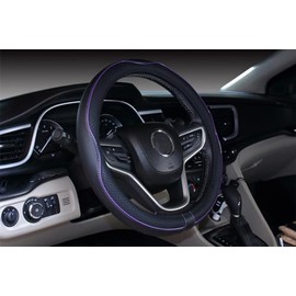 Mayco Bell - Funda grande para volante de coche de piel de microfibra (15.25 a 16 pulgadas, negro y morado)