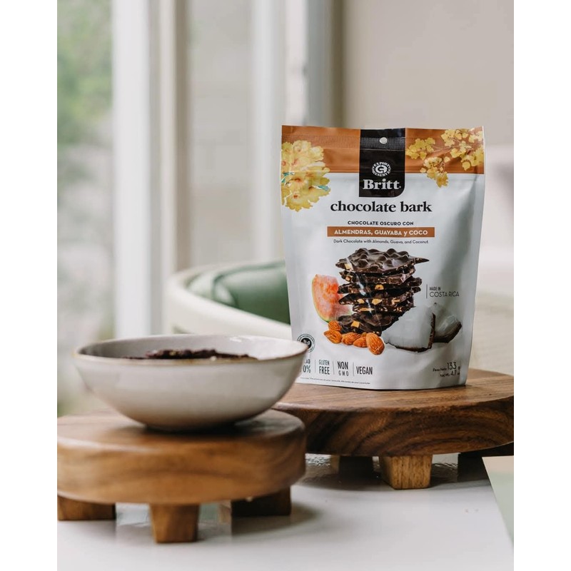 DARK CHOCOLATE BARKS WITH ALMONDS, GUAVA, AND COCONUT