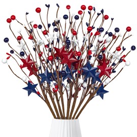 Eternity sky 8PCS 4th/Fourth of July Decorations Patriotic Picks Red White Blue Berry Stems Memorial Independent Day Decor for Home Vase Table Centerpieces