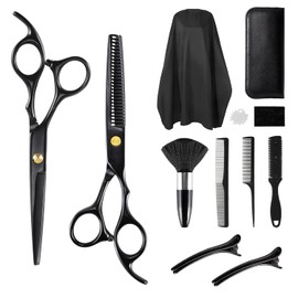 Carehabi Hairdressing Scissors Set 6.7 Inch Hair Cutting Scissors Hair Scissors with Hairdressing Cape for Women Men Children Hair Scissors for Family Hairdressing Salon