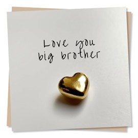 Beautiful Gold Heart Happy Birthday Card for Older Brother - Love you big brother - Made in UK
