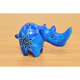 Soapstone African Rhino - Figurine Sculpture - Handmade in Kenya - 2 Inches Height x 3 Inches Long, Blue, SS22