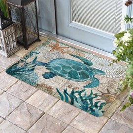 Coastal Blue Sea Turtle Nautical Map Doormat Welcome Mats Rugs Carpet Outdoor/Indoor Area Rugs for Home/Office/Bedroom,Large 24 x 36 Area Rugs