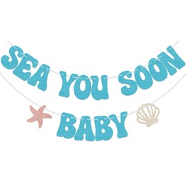 SJcysrilla Sea You Soon Baby Banner Sea You Soon Baby Shower Decorations Gender Reveal Party Decor Sign Blue Glitter