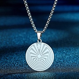 Chereda Gold Color Labyrinth Pendant Necklace For Men Women 316L Stainless Steel Maze Jewelry Amulet Necklace Gift