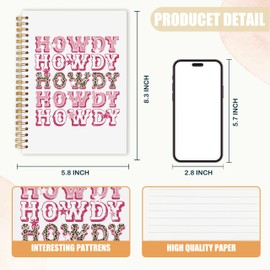 AQYIP Pink Leopard Howdy Western Spiral Notebook, Girly Preppy Cowgirl Journaling Notebooks, Western Cowgirl Journal for Writing, Pink Cowgirls Notebooks for Note Taking, 5.5x8.3 Inch