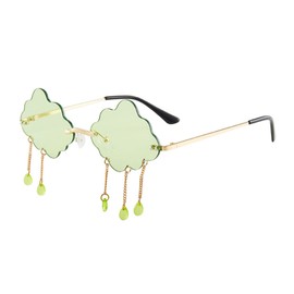 YUELUQU Vintage Fashion Funny Festival Sunglasses Metal Frameless Women Men Punk Party Glasses (Cloud Green)