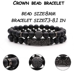 JEWPARK 4 Pcs Crown King Bracelets for Men Black Matte Onyx Cool Natural Stone Bracelets Set, Large, Stone, obsidian