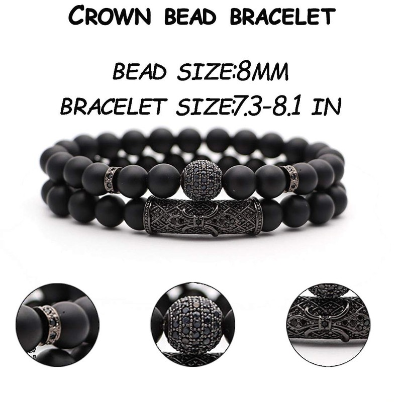 JEWPARK 4 Pcs Crown King Bracelets for Men Black Matte