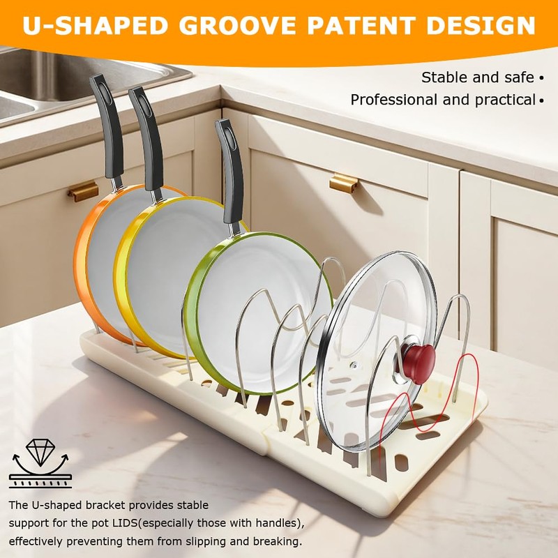 Pot and Pan Organizer Under Cabinet, Expandable Pan Organizer, White
