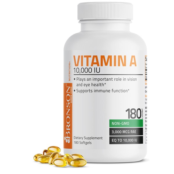 Bronson Vitamin A 10,000 IU Premium Non-GMO Formula Supports Healthy Vision & Immune System and Healthy Growth & Reproduction, 180 Softgels