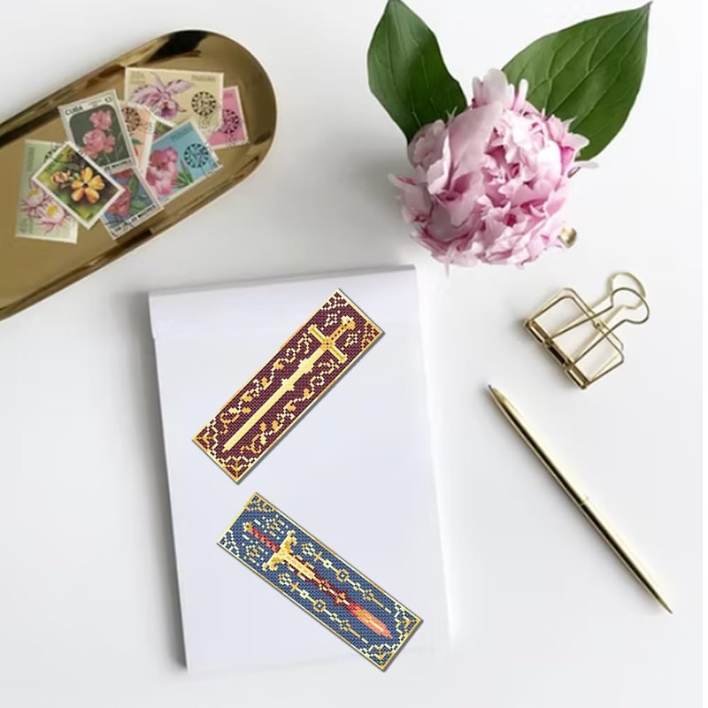 FREEBLOSS 6 PCS Cross Stitch Bookmark Kits for Beginner Stamped