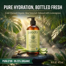 PURA D'OR- Gel de aloe vera orgánico de 16 oz - Limoncillo - Totalmente natural - CERO conservantes artificiales - Hidratación profunda
