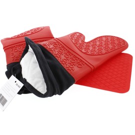 Elbee Home Premium Silicone Long Oven Mitts Quilted Cotton Lining for Cooking Grilling & More