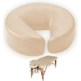 EASY SPA Premium Massage Face Cradle Cushion Memory Foam, Massage Pillow Face Down for Massage Table, PU Leather U Shaped Pillow (Beige)