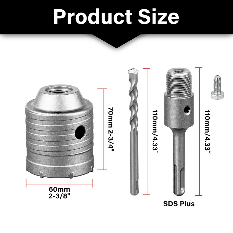 SALI Carbide Hole Saw Drill Bit 60mm with 110mm SDS