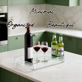 KEVJES Clear Acrylic Serving Tray with Handles-Butler Trays for Coffee Table, Snacks,Breakfast in Bed, Kitchen Countertop,Vanity,Makeup Organizer,Ottoman (Clear, 10x15 Inches)