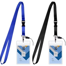 2 Sets Cruise Lanyard with Card Holder, Detachable Neck Strap with Vertical 2-Sided Waterproof Clear PVC ID Badge Holder Office School for Cruise Ships Cards Keychain Keys, Black/Blue