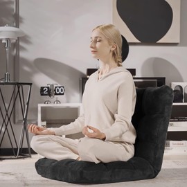 CHEFJOY Floor Chair with Back Support, 14-Position Lazy Sofa Chair with Soft Coral Fleece, Folding Floor Gaming Chair, Couch Recliner, Floor Seat for Reading, Meditating, Yoga, Gaming (Black)