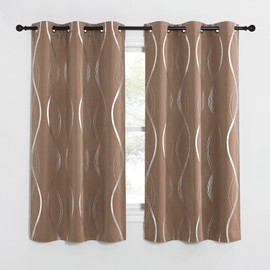 NICETOWN Bedroom Blackout Curtains Panels - Window Treatment Thermal Insulated Solid Grommet Blackout Wave Line Foil Print Design Curtains for Living Room (Cappuccino, Set of 2, 52 by 63 Inch)