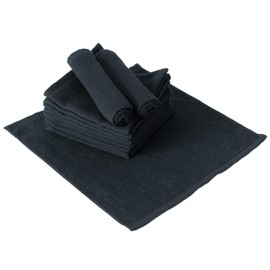Bloom 95 Momme Hot Towel Set of 12 Hand Towels, Commercial Use, Black Towels, Water Absorbent, Quick Drying, Thin, Room Drying, Durable, Solid, 100% Cotton, Bulk Purchase (Black)