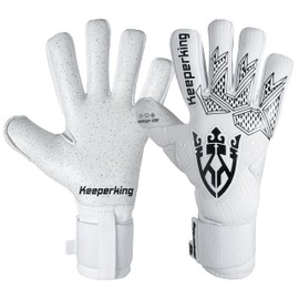 Keeperking Jonior Goalkeeper Gloves for Adults, Men's Football Gloves, Inner Seam, Professional Grip, 4 mm, Firm Fit, Unisex Jonior (11, Q-White-Neg)