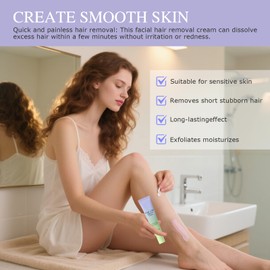 Facial Hair Removal Cream, Gentle and Painless Facial Hair Removal Cream, Face & Body Depilatories with Gentle Formula for Sensitive Areas, Smoother, Hair-Free Skin (3)