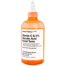 Carbon Theory SupaVIT-C Vitamin C Skin Toner for Face - 5% Glycolic Acid Toner & Blemish Control Cleanser - Reduces Excess Oil & Minimises Pores - Exfoliating Vegan Facial Tonic - 250ml