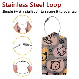 2 Pack Luggage Tags for Suitcases, Travel ID Tags with Privacy Cover, Stainless Steel Loops & Address Card – Cruise Essentials for Women Kids Boys Girls, Backpacks & Bags Cartoon Cats