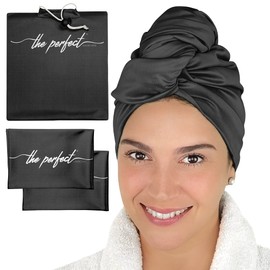 THE PERFECT HAIRCARE THE PERFECT HAIRCARE Hair Towel and Curl Scrunching Towel Set for Curly Hair Women and Girls - Wet Plopping SOTC & Micro-Plop - 1 Large Hair Wrap Towel Turban + 2 Small Towels (Black)