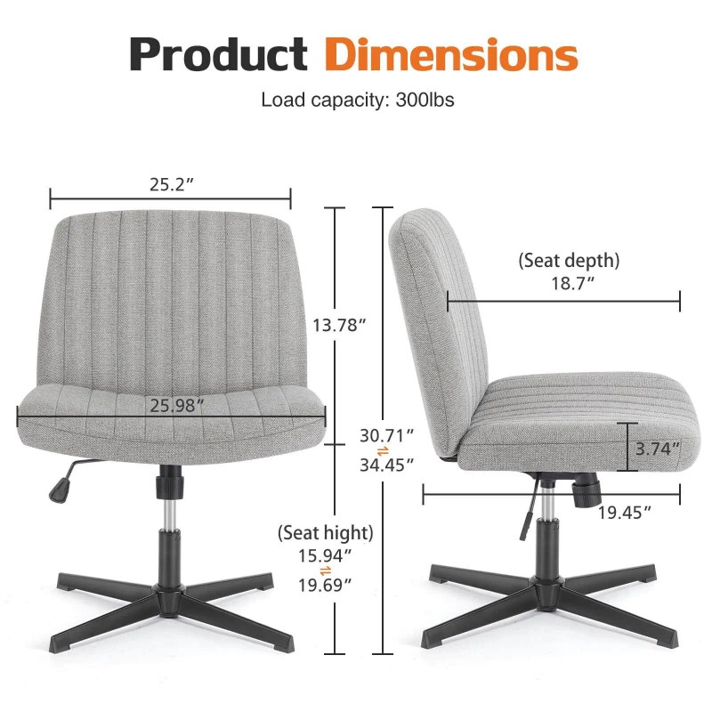 Adjustable Swivel Wide Desk Armless Cross-Legged Rocking Chair for Office