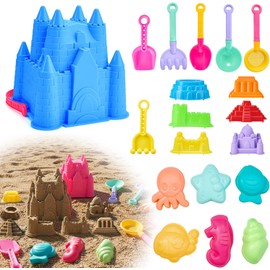 Nasjac Juguetes Arena para Playa, 20 Piezas Juguetes de Arena Castillo, Moldes de Playa para niños, Juguetes de Caja con Cubo y Pala de Playa, Juguete para Piscina Niños