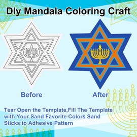 Sosation 24 Pcs 5 Inch Hanukkah Sand Art Kits Gift Self Adhesive Painting for Adult Chanukah DIY Art Craft Pictures with 7 Colorful Sand for Hanukkah Christmas Jewish Party Favors