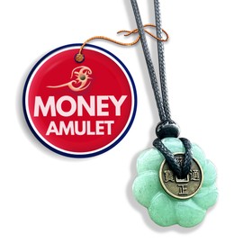 Green Quartz Celtic Lotus Amulet Necklace - 30mm Money Stone Talisman Pendant - 30mm Feng Shui Lucky Coin Donut - Gambler Gemstone Spiritual Jewelry - Gift for Women and Men