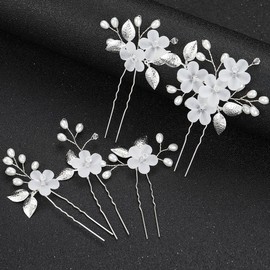 YOUNLEN Silver Wedding Crystal Hair Vines Flower Bridal Wedding Hair Pearl Hair Accessories Bridal Headband Headpiece for Women and Girls (Silver)