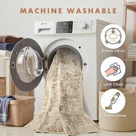 LEPEII 9x12 Area Rug, Modern Abstract Washable Large Rugs for Living Room, Dining Room, Non-Slip Non Shedding Low Pile Home Decor Durable Bedroom Rug-Beige