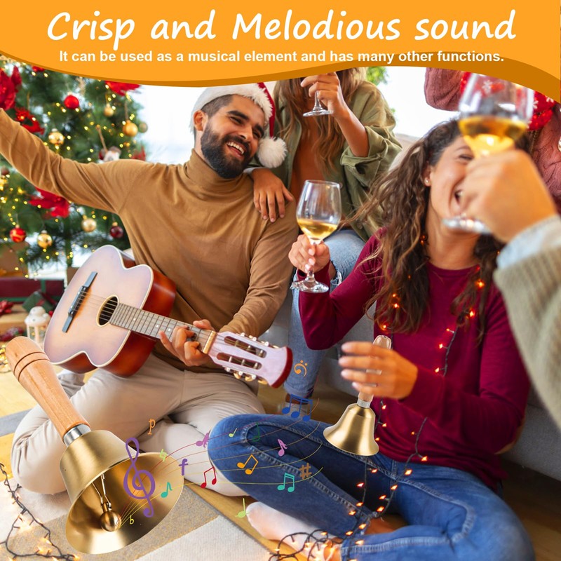 Solid Brass Call Bell, Golden Hand Bell with Wooden Handle,