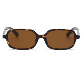 Ggpyyon Retro Rectangle Sunglasses for Women Men, Vintage 90s Small Narrow Square Glasses Shade(Tortoiseshell/Brown)