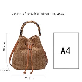 Goclothod Small Drawstring Shoulder Bag Straw Weave Handbag Summer Beach Purse